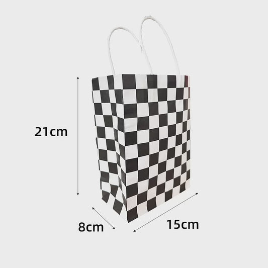 Black & White Checkered Paper Bags - 15x8x21cm Gift Bags (Pack of 4) for Party Favors & Treats