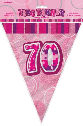 Glitz Pink Flag Banner 70th Birthday