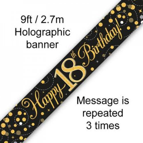 Sparkling Fizz Black & Gold Banner 2.7m 18th Bday P1