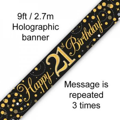 Sparkling Fizz Black & Gold Banner 2.7m 21st Bday P1
