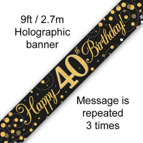 Sparkling Fizz Black & Gold Banner 2.7m 40th Bday P1