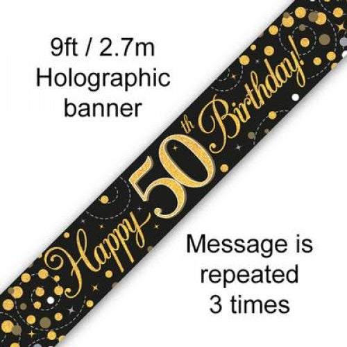 Sparkling Fizz Black & Gold Banner 2.7m 50th Bday P1