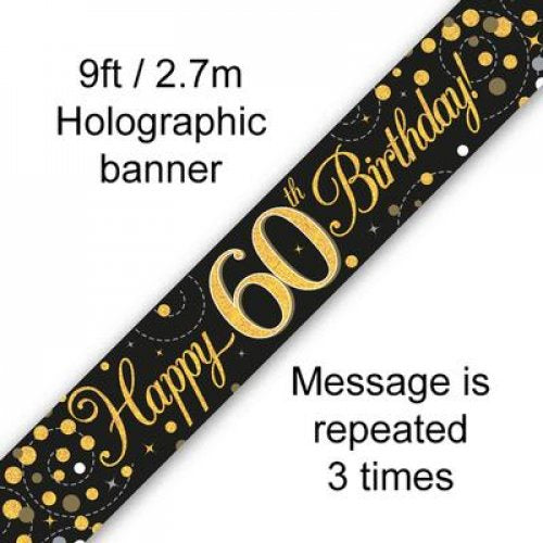 Sparkling Fizz Black & Gold Banner 2.7m 60th Bday P1