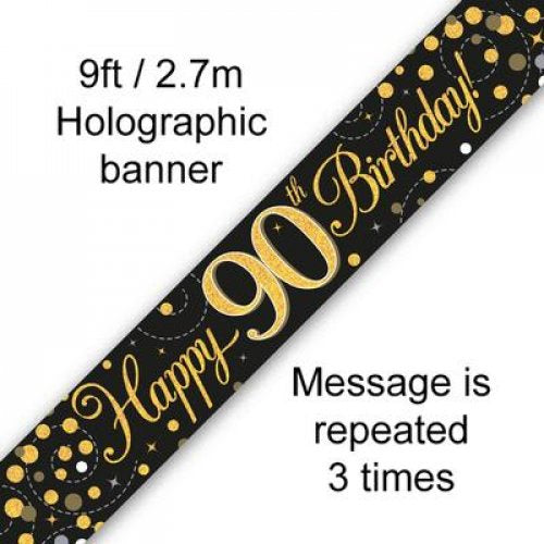 Sparkling Fizz Black & Gold Banner 2.7m 90th Bday