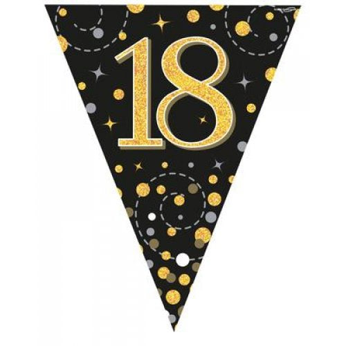 Sparkling Fizz Black & Gold Flag Bunting 3.9m 18