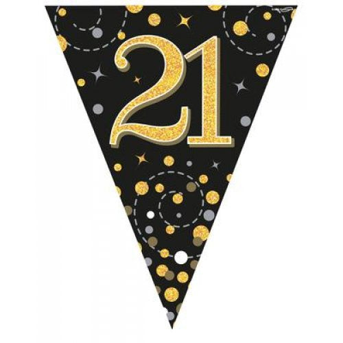 Sparkling Fizz Black & Gold Flag Bunting 3.9m 21