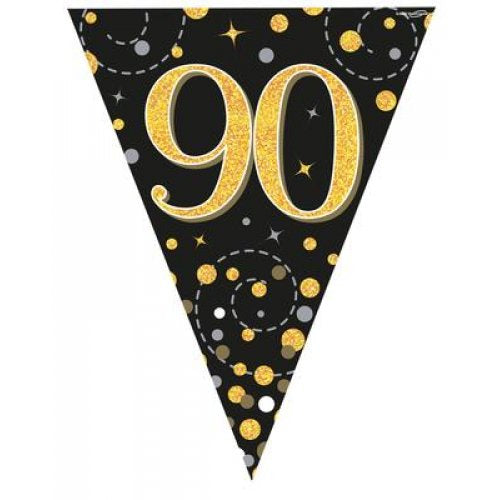 Sparkling Fizz Black & Gold Flag Bunting 3.9m 90