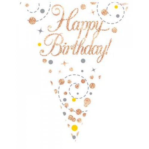 SPARKLING FIZZ ROSE GOLD FLAG BANNER 3.9M HAPPY BIRTHDAY