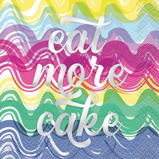 Eat More Cake Foil Stamped 16 Beverage Napkins 2PLY 25.4CM X 25.4CM (10" X 10")