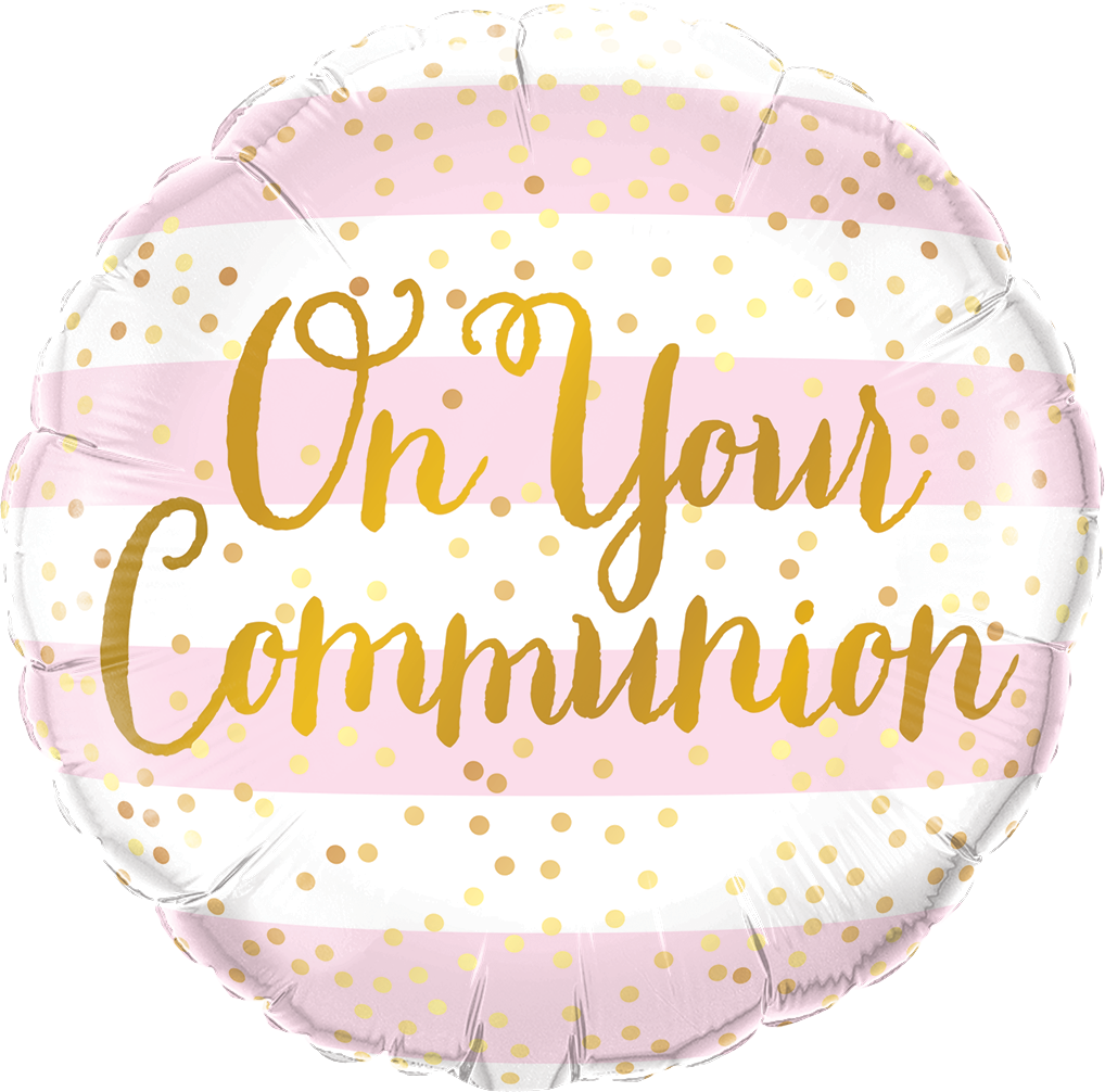 On Your Communion Pink Stripes Foil Balloon 18inch(45cm)