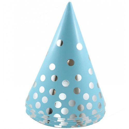 PARTY HAT CONE BLUE WITH SILVER DOTS PACK OF 6