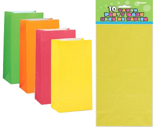 Paper Party Bags Neon Assorted Pack Of 10