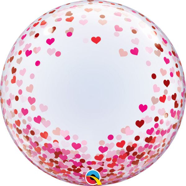 24" DECO BUBBLE RED & PINK CONFETTI HEARTS