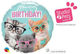 Bday Kitten With Eyeglasses Foil Balloon 18''