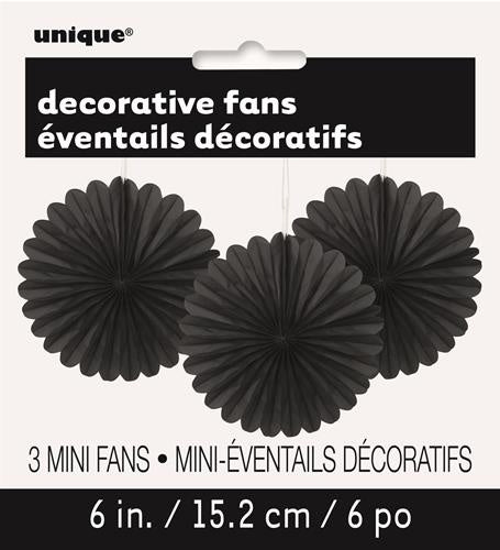 3 Mini Decorative Fan Tissue Paper Black 15cm