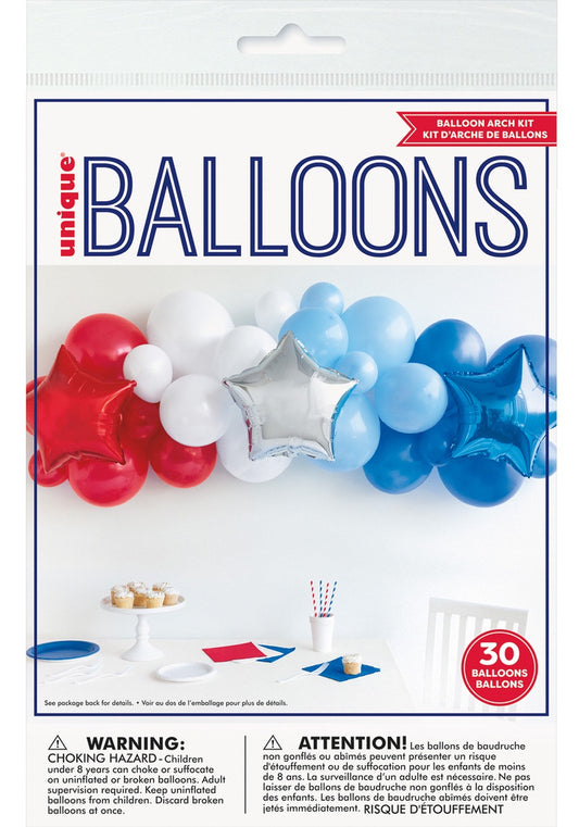 RED, WHITE AND BLUE  FOIL STAR LATEX BALLOON ARCH KIT