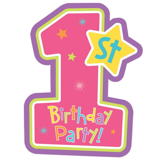 1ST BIRTHDAY PINK POSTCARD INVITATIONS PACK OF 8