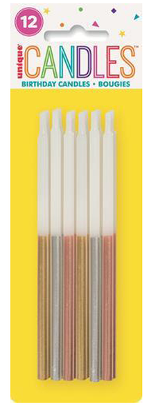 12cm Tall Metallic Dipped Candles Pack Of 12