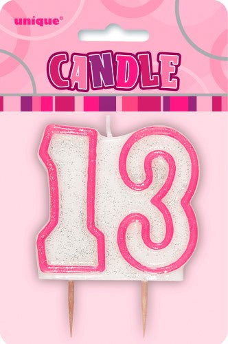 GLITZ PINK NUMBER CANDLE 13