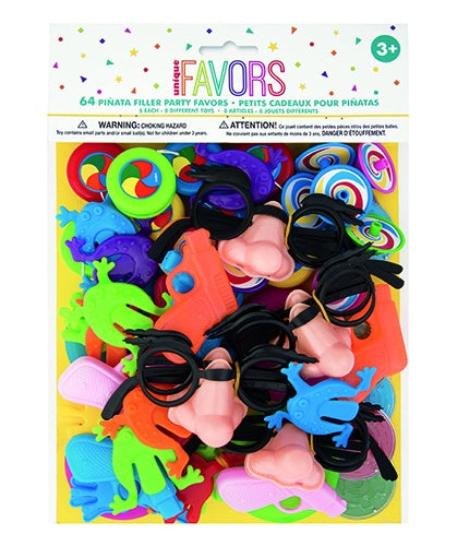 Piñata Filler Party Favors – Assorted Small Toys Pack of 64 for Kids Birthday, School & Carnival Prizes
