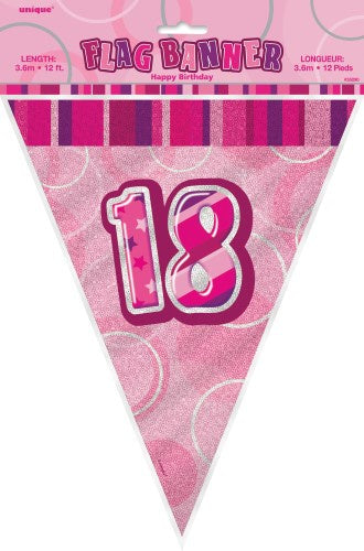Glitz Pink Flag Banner 18th Birthday