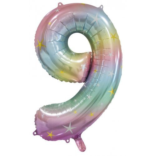 34"(86CM) Decrotex Foil Balloon NUMBER Pastel Rainbow #9