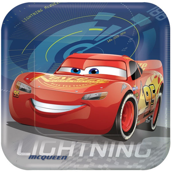 Disney Cars 3 Paper Square Plates 9"(23cm) Pack Of 8
