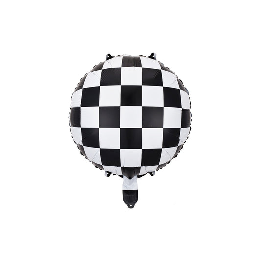 Black White Checkered Round Foil Balloon 45cm