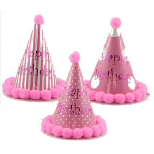 PomPom Hats Happy Birthday 200mm Pink Pack of 1