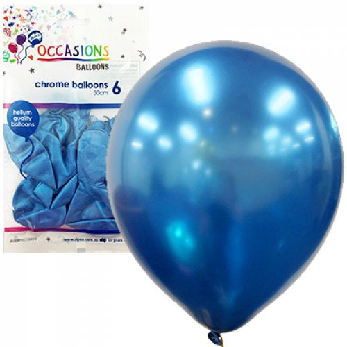 CHROME BLUE Occasion Balloons - PACK 6 (30CM)