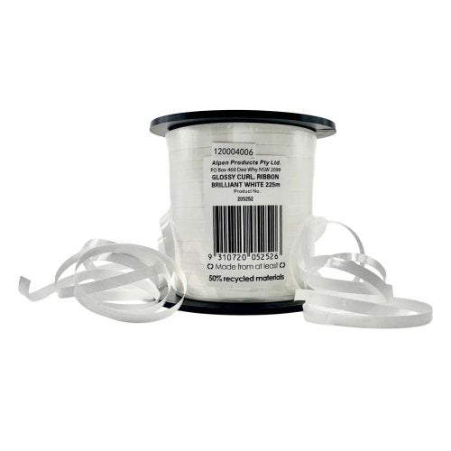 White Glossy Curling Ribbon 225m Roll