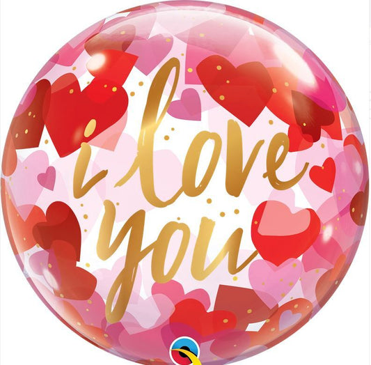 Bubble Balloon 22"(56cm) I Love You heart printed