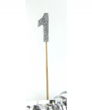 Silver Glitter Long Stick Candle #1