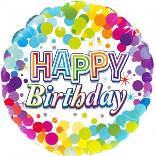 Foil Balloon 18"(45cm) Colourful Confetti Happy Birthday Round P1