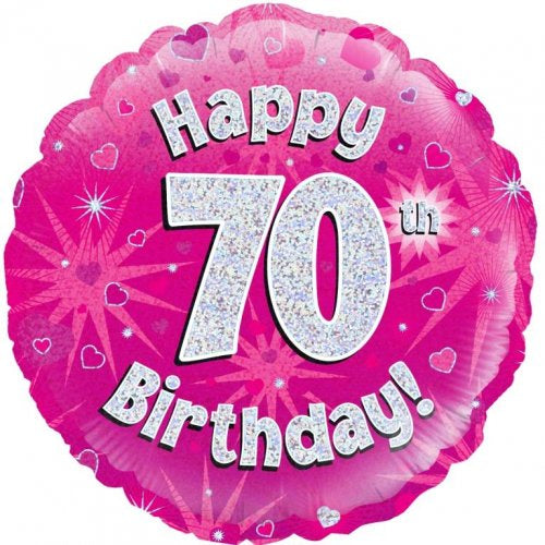 Foil Balloon 18"(45cm) Pink Holographic Happy 70th Bday Round P1
