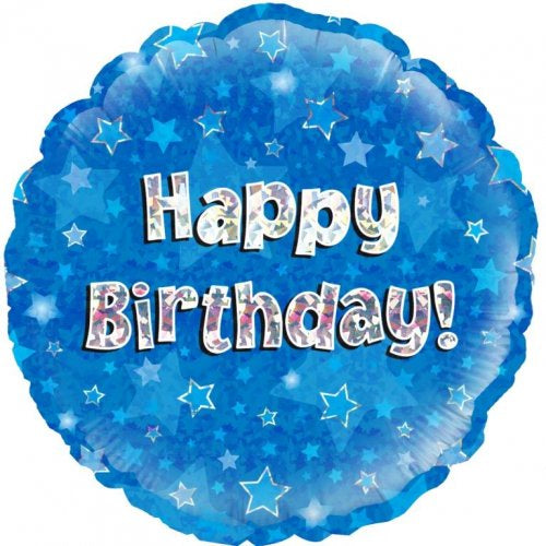 Blue Holographic Happy Birthday Round P1