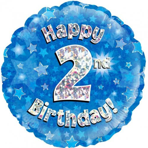 Blue Holographic Happy 2nd Bday Round P1
