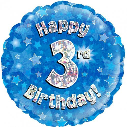Blue Holographic Happy 3rd Bday Round P1