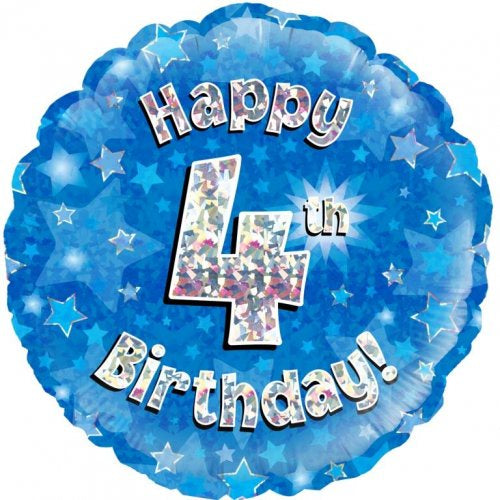 Blue Holographic Happy 4th Bday Round P1