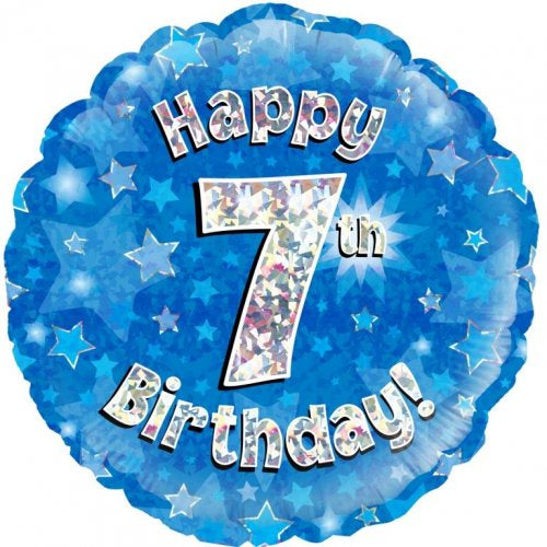 Blue Holographic Happy 7th Bday Round P1
