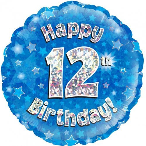 Blue Holographic Happy 12th Birthday Foil Balloon 18"(45cm)