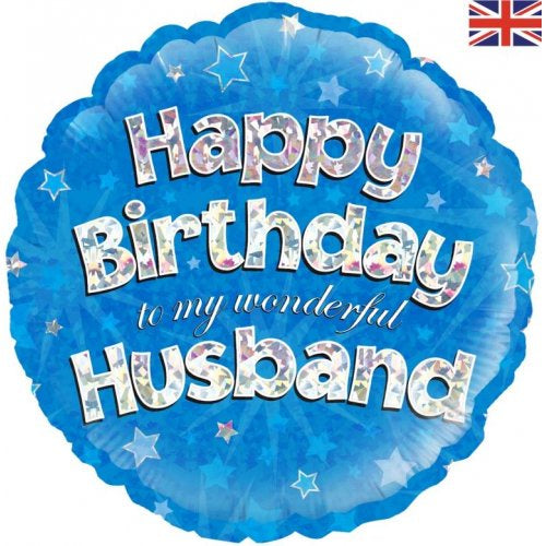 Happy Birthday Husband Blue 18" (45cm) Round Foil Balloon