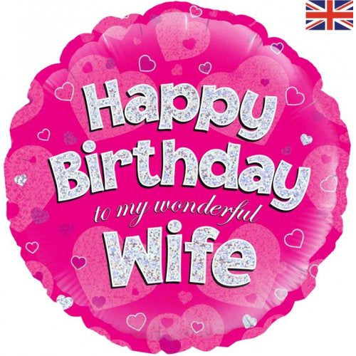 Happy Birthday Wife Pink 18" (45cm) Round Foil Balloon