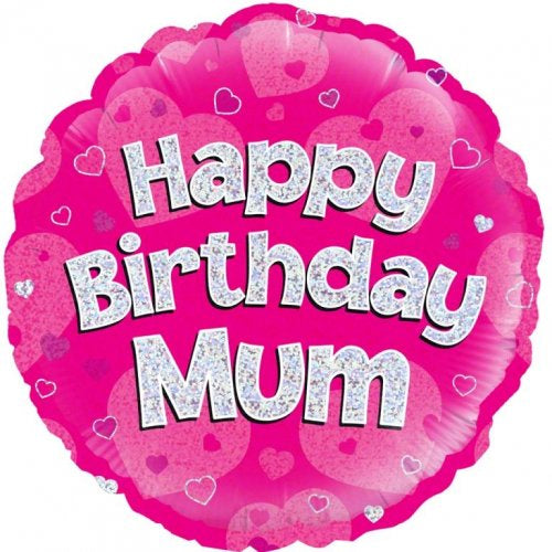 Foil Balloon 18"(45cm) Happy Birthday Mum Pink Round P1