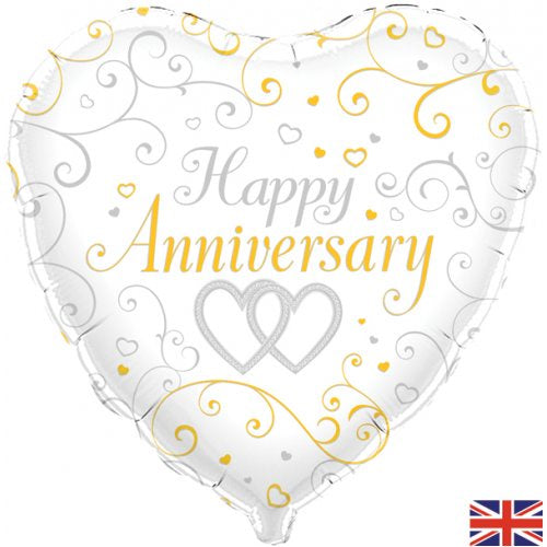 Happy Anniversary Linked Hearts Heart Foil Balloon 18"(45cm)