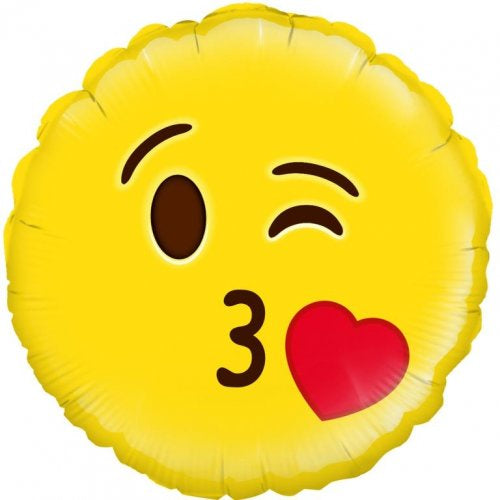 Emoji Blow a Kiss Winking Round Foil Balloon 18"(45cm)
