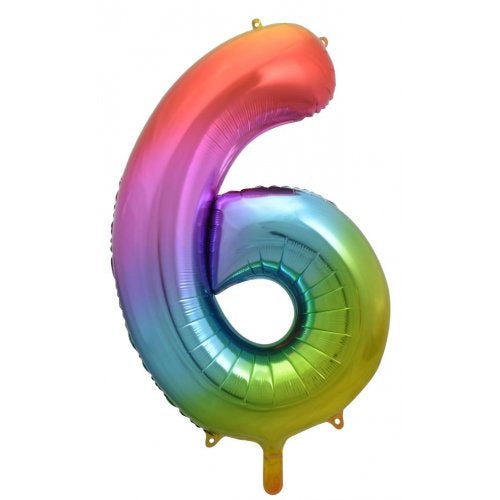 34inch Decrotex Foil Balloon Number Rainbow Splash #6 Foil Balloon