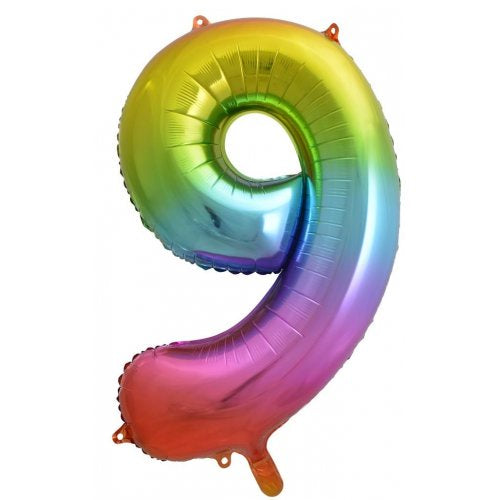 34inch Decrotex Foil Balloon Number Rainbow Splash #9 Foil Balloon