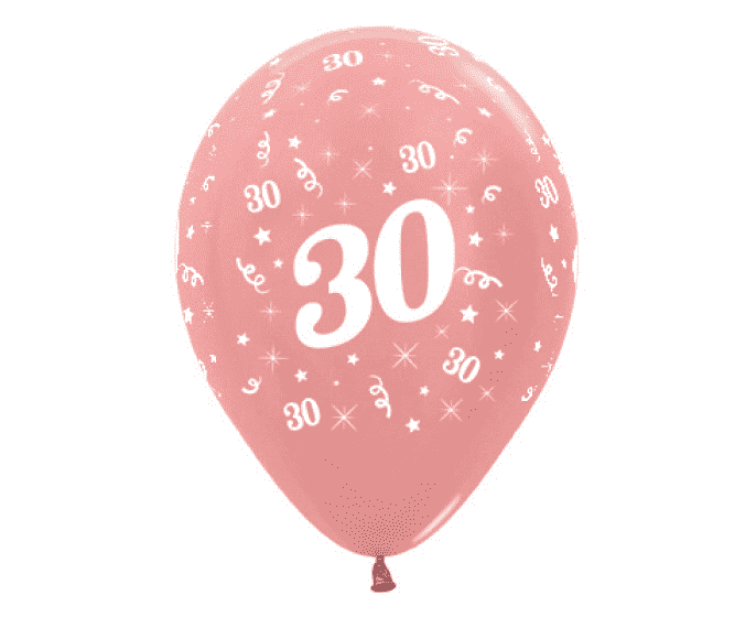 12"(30cm) Helium Quality Balloon Age 30 Metallic Rose Gold Pack of 25,