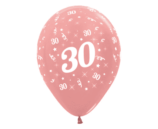 12"(30cm) Helium Quality Balloon Age 30 Metallic Rose Gold Pack of 25,